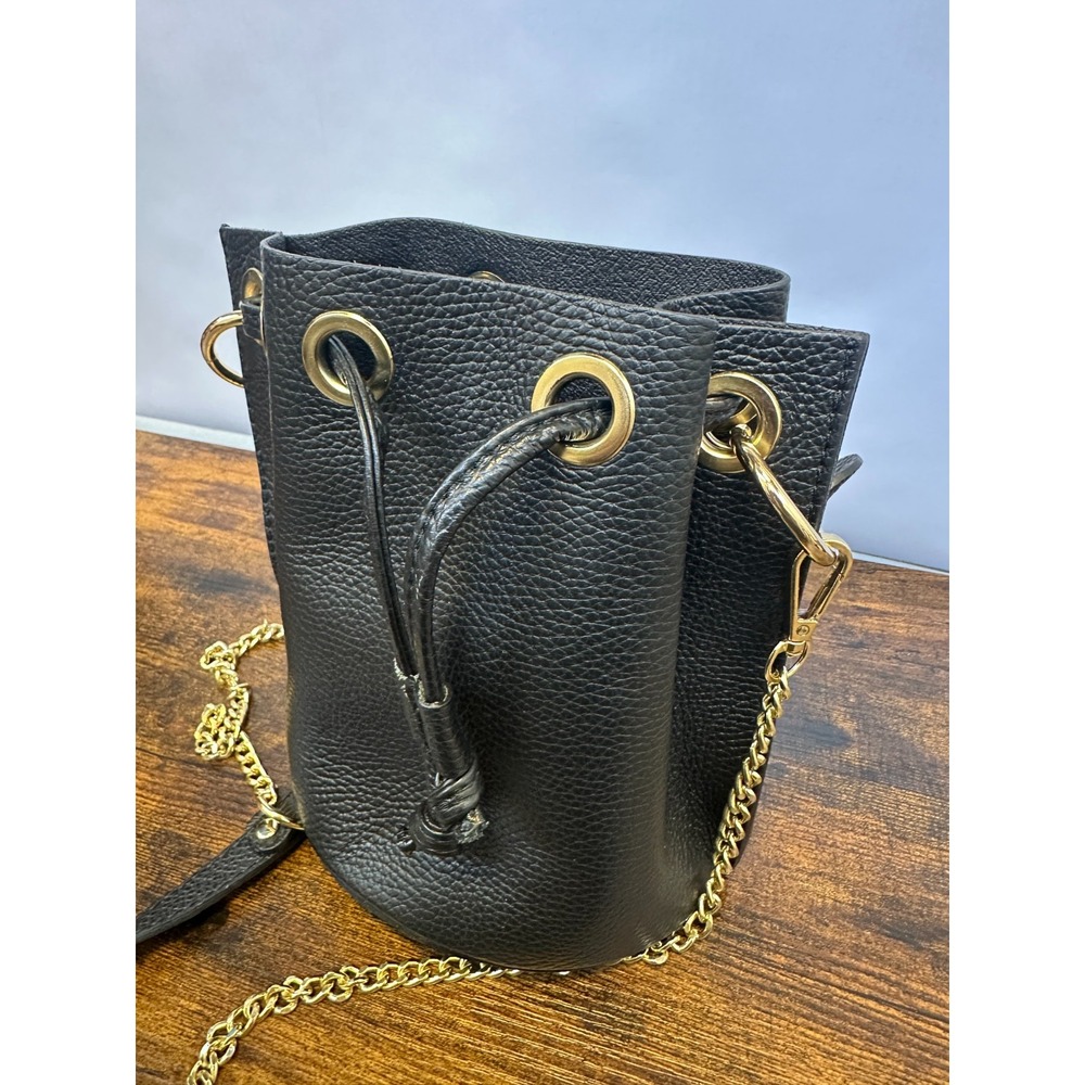 Vera Pelle Pebbled Leather Bucket Drawstring Bag Gold Chain Cross Body Purse EUC - Picture 3 of 16